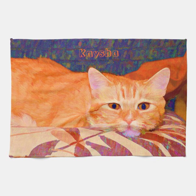Cute Bright Orange Tabby katt Kökshandduk (Horisontell)