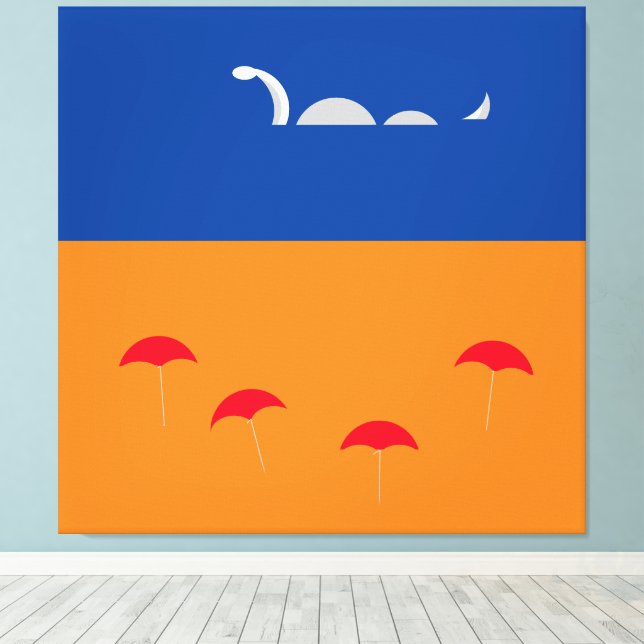 Cute Bright-Orange Vivid Blue Beach Sea Serpent Canvastryck (Insitu (trägolv))