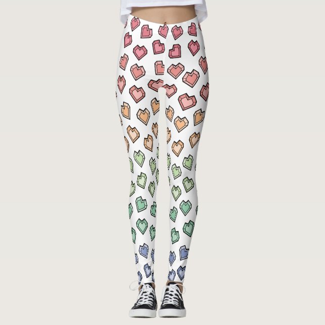 Cute Bright Pastel Rainbow Gemstone Heart mönster Leggings (Framsida)