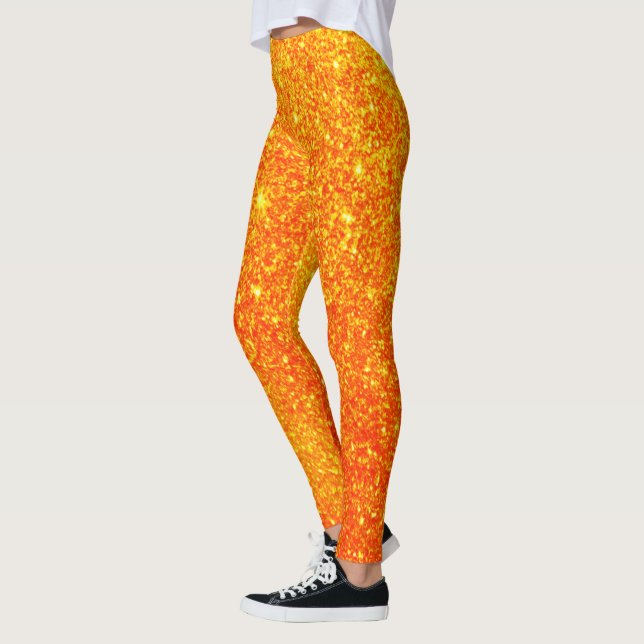Cute Bright Pumpkin Glitter Halloween Leggings (Vänster)