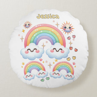 Cute Bright Rainbow Clouds Rund Kudde