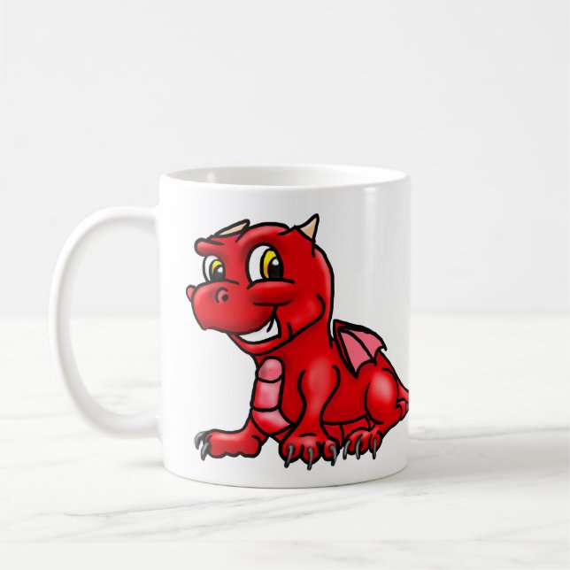 Cute Bright Red Baby Dragon Kaffemugg (Vänster)