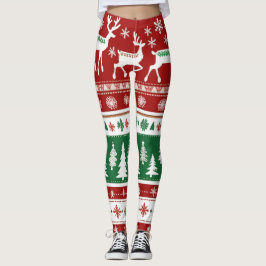 Cute Bright Red Grönt Julsötare Mönster Leggings