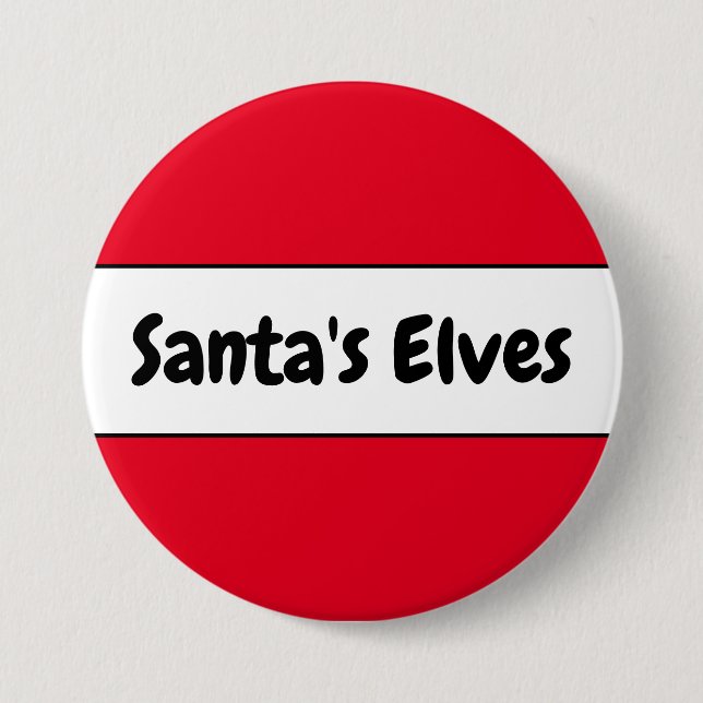Cute Bright Red "Santa s Elves" Candy cane Rand Knapp (Framsida)
