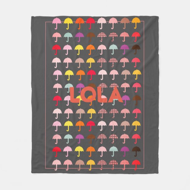 Cute Bright-Roligt Paraplla Mönster Add Namn Blank Fleecefilt (Framsidan)