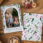 Cute Bright Rosa Botanical Grey Arch 1 Photo Julkort<br><div class="desc">Den här samlingen har vattenfärgsskarpa blommigtar för rosa,  bär och vintergröna med modern och elegant typografi,  med ett botaniskt mönster baksida på vintern.</div>