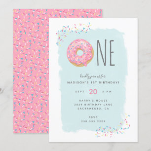 Cute Bright Rosa Doughnut Sprinkle 1st Birthday Inbjudningar