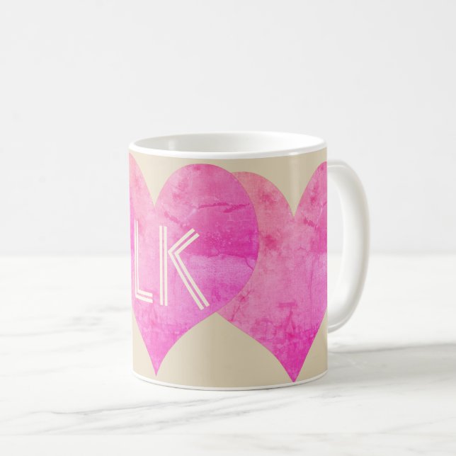 Cute Bright Rosa Hearards Add Initialer Mugg (Framsida höger)