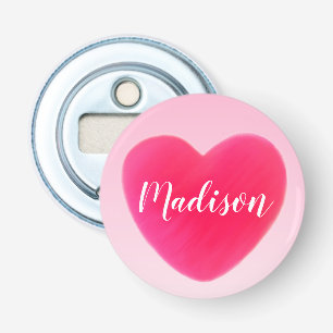 Cute Bright Rosa Heart Personlig Magnet Flasköppnare