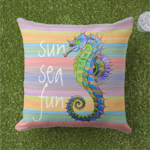 Cute Bright Summer Färg Artsy Seahorse Kudde