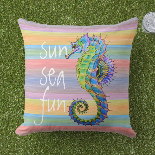 Cute Bright Summer Färg Artsy Seahorse Kudde (Gräs)