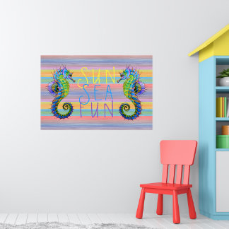 Cute Bright Sunset Färg Artsy Seahorse Poster