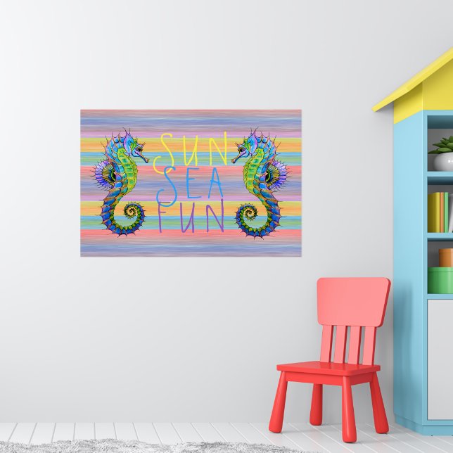 Cute Bright Sunset Färg Artsy Seahorse Poster (Barnkammare 1)