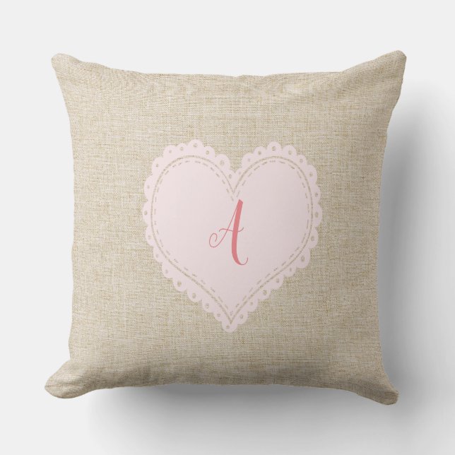 Cute Bright Sweet Heart Add Monogram Pillow Kudde (Framsida)