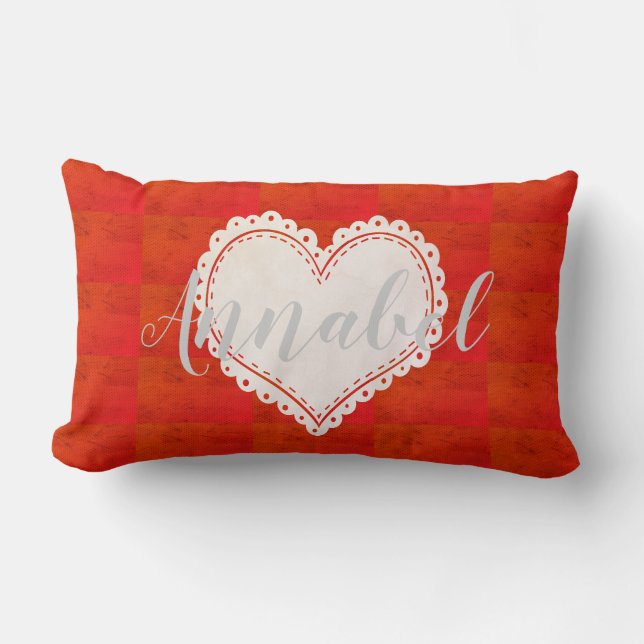 Cute Bright Sweet Heart Add Namn Pillow Lumbarkudde (Framsida)