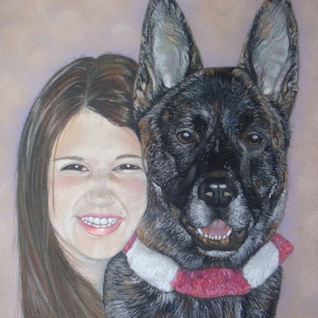 Cute brindle akita cudddingen åt sin bästa vän hälsningskort (Skapare uppladdad)