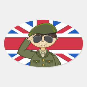 Cute British Army Soldier Sticker Ovalt Klistermärke
