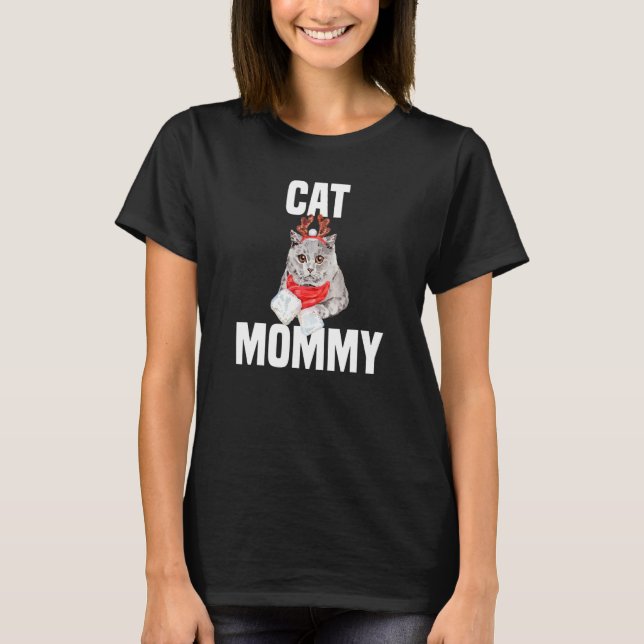 Cute British Short Haired Cat with Reindeer Costum T Shirt (Framsida)