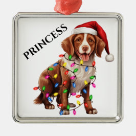 CUTE BRITTANY HUND AND CHRISTMAS LJUS JULGRANSPRYDNAD METALL