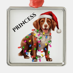 CUTE BRITTANY HUND AND CHRISTMAS LJUS JULGRANSPRYDNAD METALL