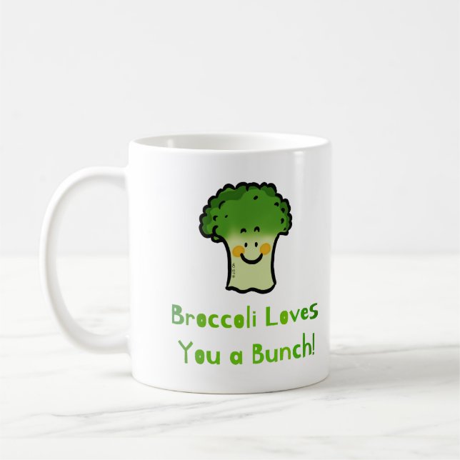 Cute Broccoli Pun-Tecknadens utformning Kaffemugg (Vänster)