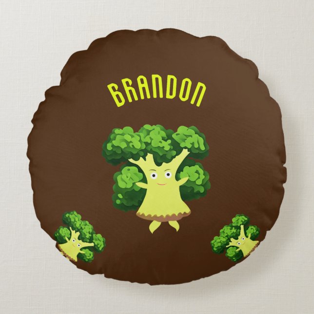 Cute broccoli rund kudde (Framsidan)