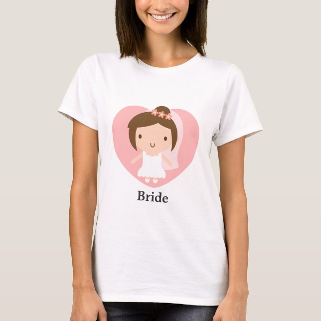 Cute Bröllop Bride Girl in White Gown T Shirt (Framsida)