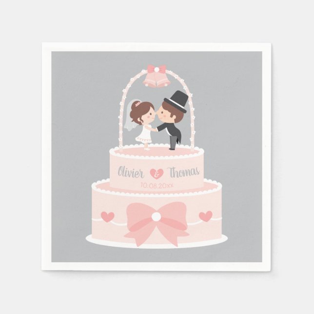 Cute Bröllop Cake Bride Groom Personlig Napkins Pappersservett (Framsidan)