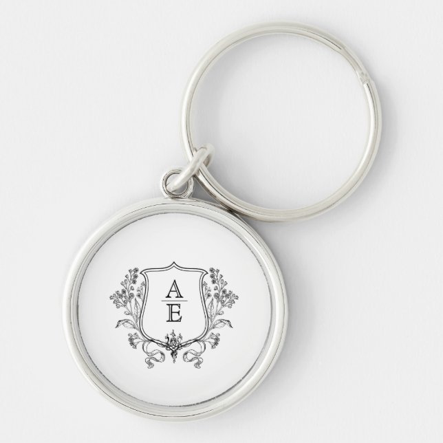 Cute Bröllop Gift-Anpassningsbar, monogram nyckelk Rund Silverfärgad Nyckelring (Framsidan)