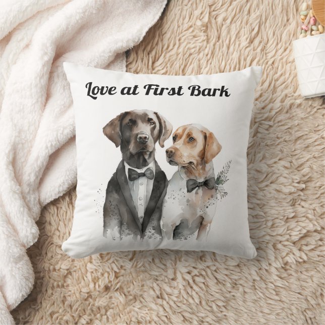 Cute Bröllop Hundar Bride & Groom Pillow Kudde (Filt)