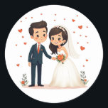 Cute Bröllop par Stickers Runt Klistermärke<br><div class="desc">Lägg till en liten bit kärlek och charm till dina meddelanden med de här vackra tecknad bröllop-partiketterna. Perfekt för par på deras speciella dag eller något romantiskt tillfälle!</div>