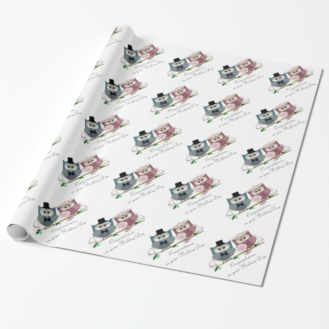 Cute Bröllop Uggla Grattiss Wrapping Papper Presentpapper (Utrullad)