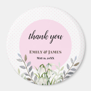 Cute Bröllop White Snowdroppe Rosa Polka dots Magnet