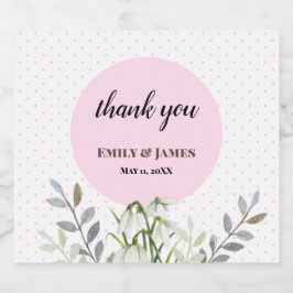 Cute Bröllop White Snowdroppe Rosa Polka dots Ölflaska Etikett