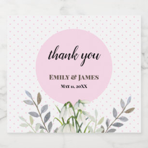 Cute Bröllop White Snowdroppe Rosa Polka dots Ölflaska Etikett