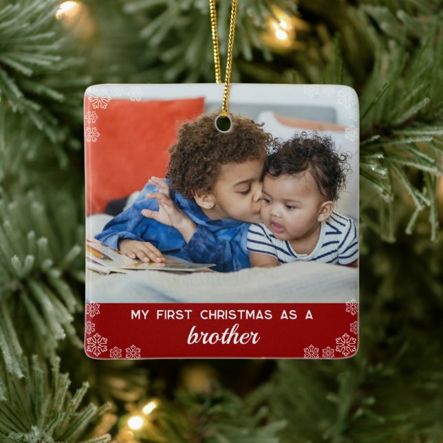 Cute Brother First jul Snowflake Red Julgransprydnad Keramik (Träd)