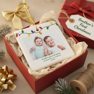 Cute Brothers första julfoto i Ljus Julgransprydnad Keramik