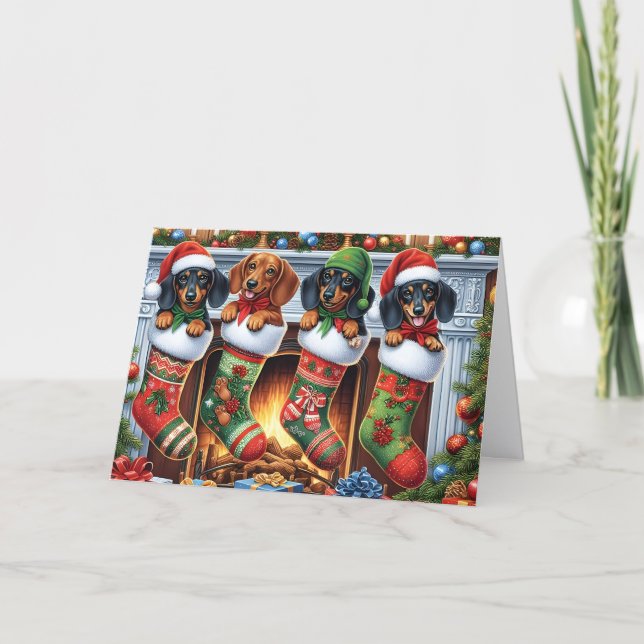 Cute Brown and Black Dachshund Christmas Helgkort (Framsida)