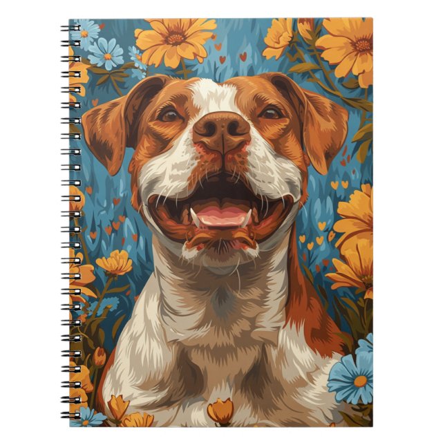 Cute Brown and White Hund and Flowers Anteckningsbok (Framsidan)