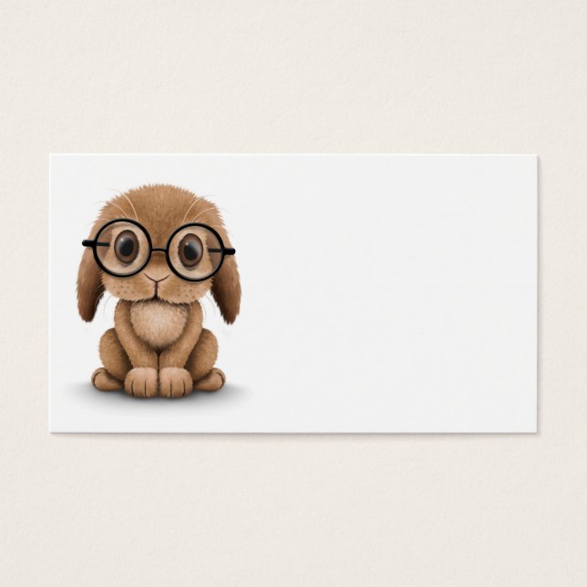 Cute Brown Baby Bunny Wearing Glass on White Visitkort (Framsidan)