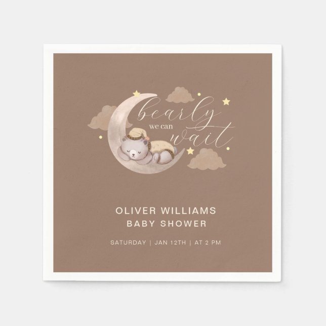 Cute Brown Barly Wait Måne Star Sömnig Bear Pappersservett (Framsidan)