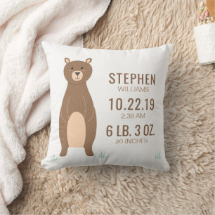 Cute Brown Bear Baby, födelseregister Kudde