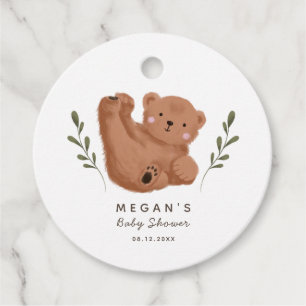 Cute Brown Bear Baby Shower Gåvor Etiketter