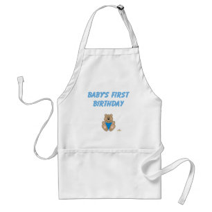 Cute Brown Bear Blue Bib Baby första födelsedagen Förkläde