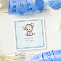 Cute Brown Bear Boy Blue Blanket