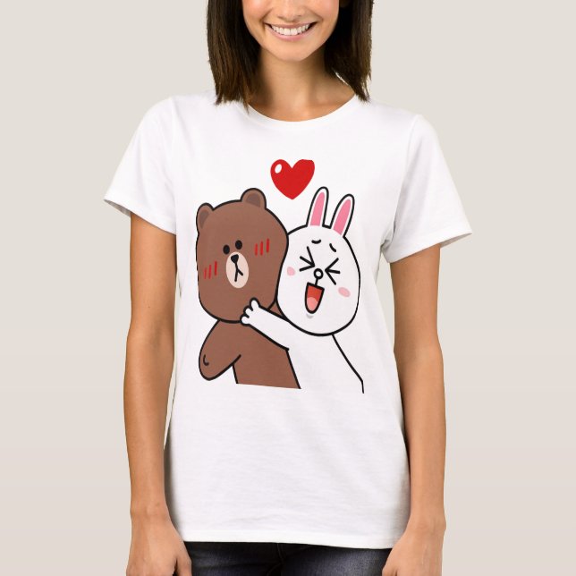 Cute Brown Bear Cony Bunny Rabbit Älskare i Kärlek T Shirt (Framsida)