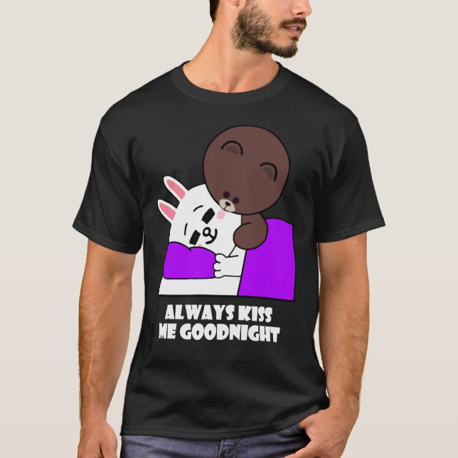 Cute Brown Bear Cony Bunny Rabbit Goodnight Kiss   T Shirt (Framsida)