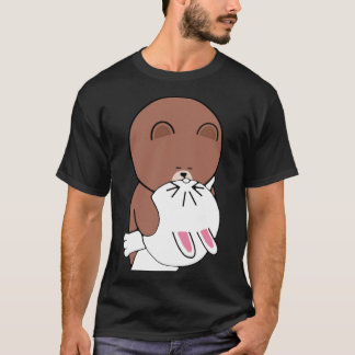 Cute Brown Bear Cony Bunny Rabbit Kiss T Shirt
