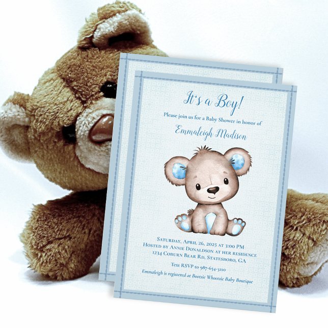 Cute Brown Bear for Boy Baby Shower Inbjudningar (Skapare uppladdad)