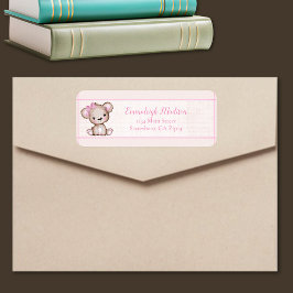 Cute Brown Bear Girl Baby Shower Returadress Returadress Etikett